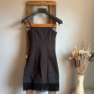 Reformation Aphelia Mini Dress Womens Size XS Black Fringe Trim‎ Strap Boho Chic